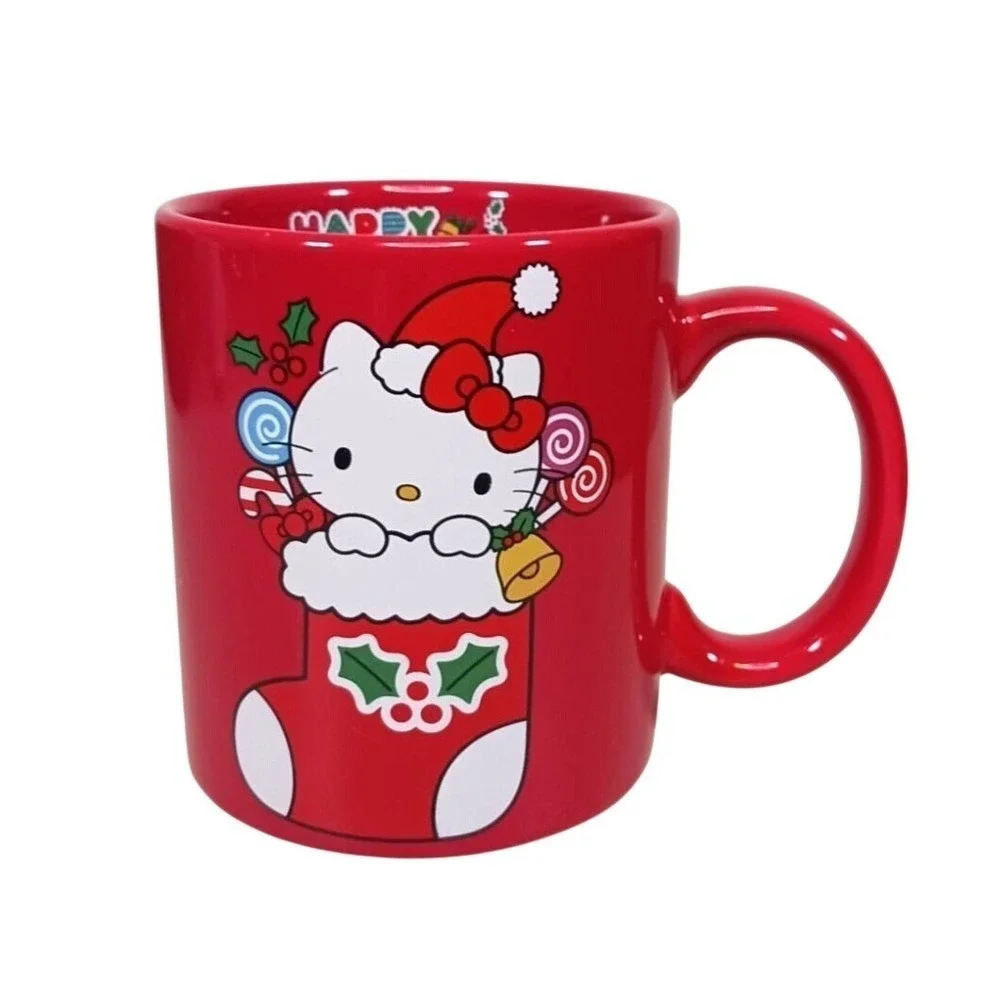 Hello Kitty Christmas Mug Red Sanrio Stocking Wreath Happy Holidays Ceramic